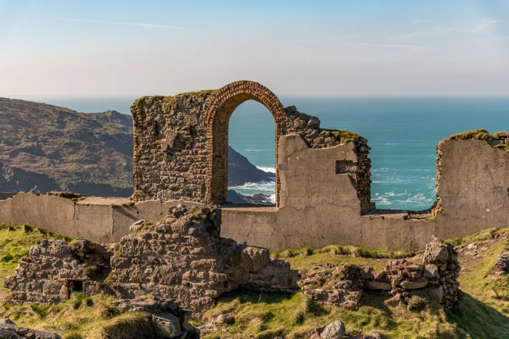 The ruined walls of abandoned tin mine buildings, Botallack, Cornwall