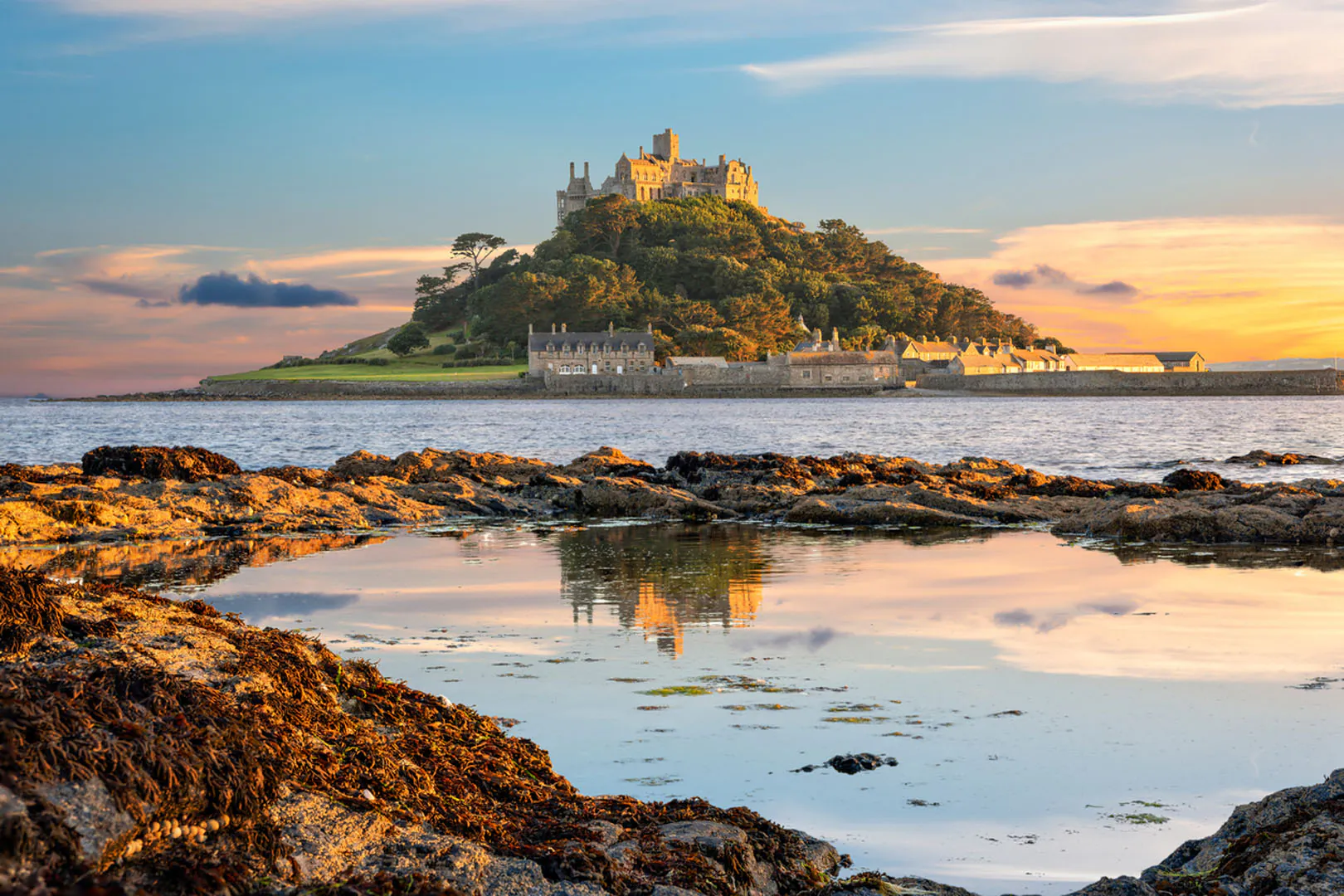 St Michael's Mount, featured in House of the Dragon, located at Marazion in Cornwall, a famous film and television location in Cornwall.
